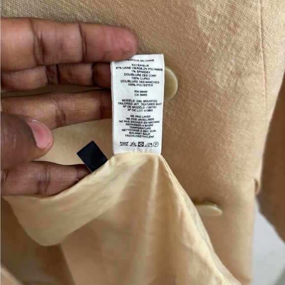 THEORY WOOL DOUBLE BREASTED TAILORED JKT TEXTURED SUIT BLAZER CREAM 6 - Picture 5 of 6